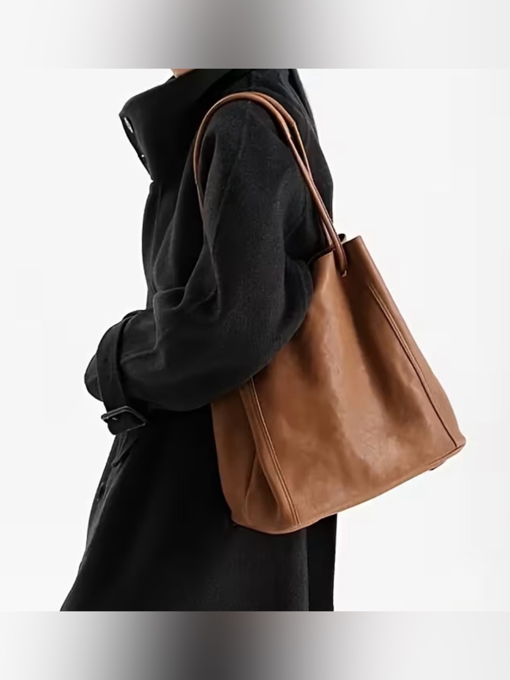 Classic Brown Vegan Leather Tote Bag - Women